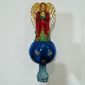 Glass Angel Ornament Topper in Blue, Red & Gold
